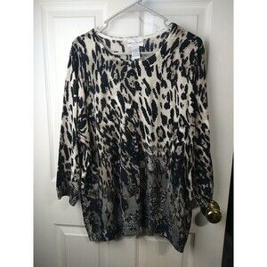 Rebecca Malone Womens Black Acrylic Animal Print Bling Knit Sweater Plus Size 2X